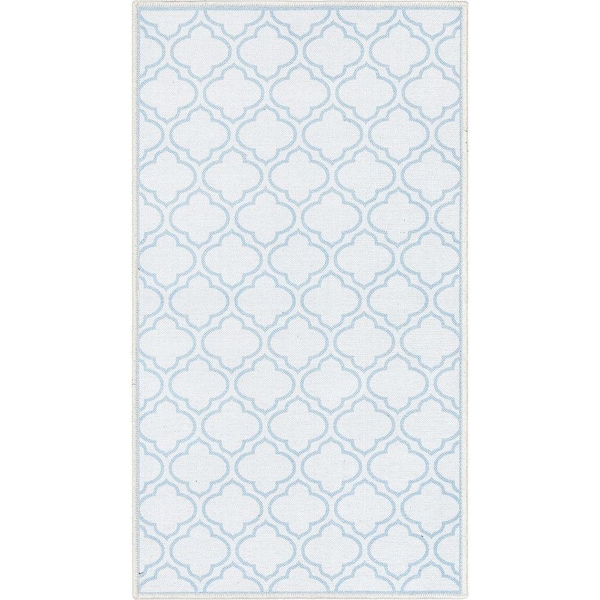 Apollo Lattice Moroccan Trellis Ivory Light Blue 2 ft. 3 in. x 3 ft. 11 in. Machine Washable Area Rug