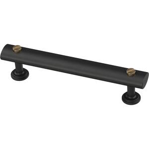 Riveted 3-3/4 in. (96 mm) Matte Black with Champagne Bronze Bar Drawer Pull