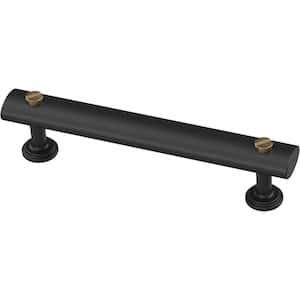 Riveted 3-3/4 in. (96 mm) Matte Black with Champagne Bronze Bar Drawer Pull (5-Pack)