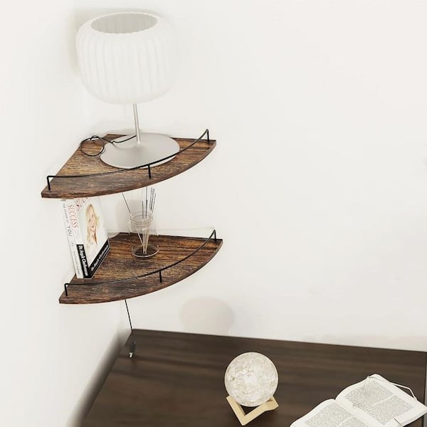 11.8 in. W x 11.8 in. D Corner Decorative Wall Shelf, Floating Shelves with Guardrail Set of 2