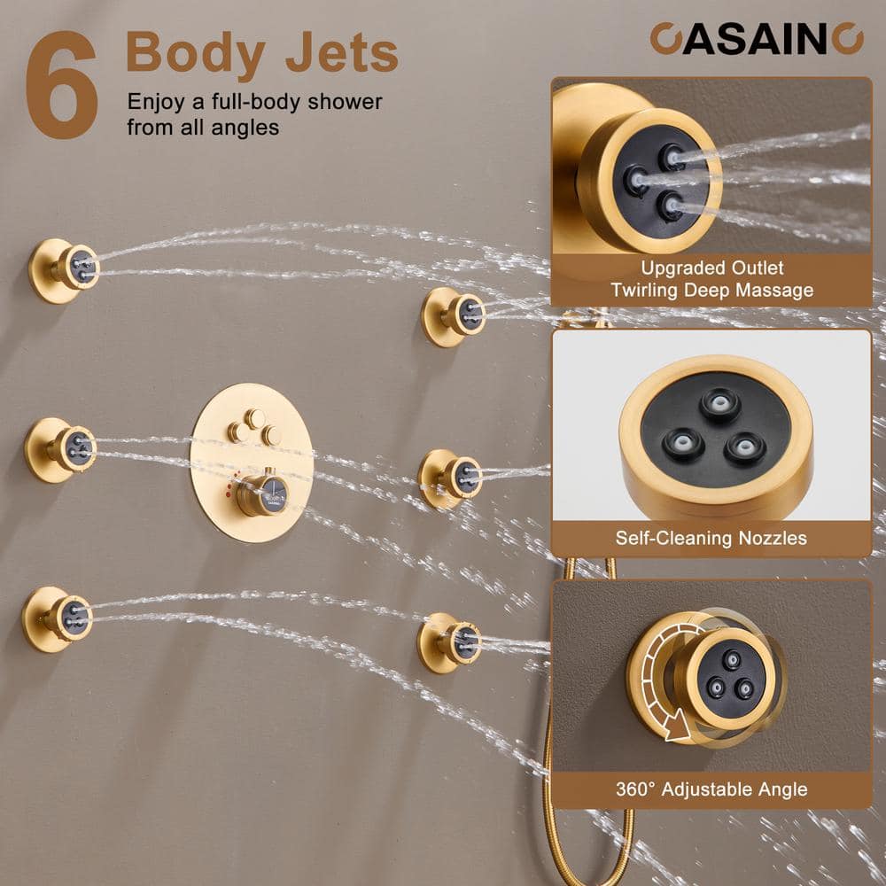 Brushed Gold Multi-Head Thermostatic Rain Shower System