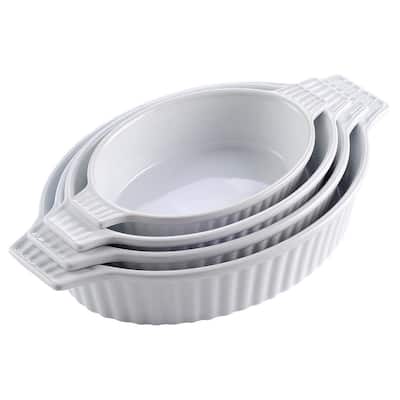 4-Piece White Oval Bakeware Set Porcelain Baking Dish Set for Cooking Kitchen