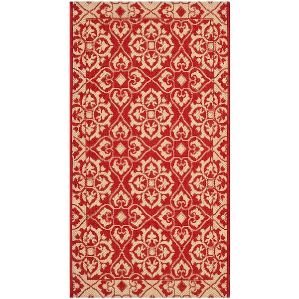 SAFAVIEH Courtyard Red/Cream Doormat 3 ft. x 5 ft. Border Indoor/Outdoor Patio Area Rug