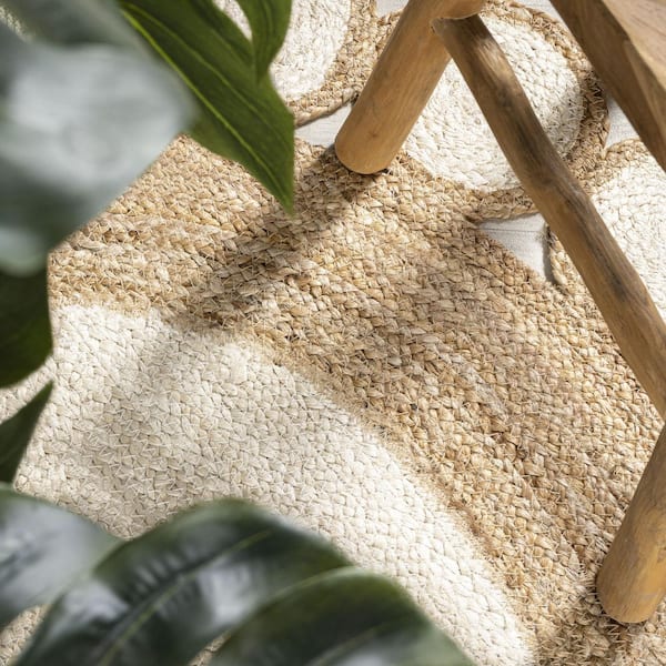 JONATHAN Y Skye Two-Tone Jute Circle Border Cream/Natural 5 ft