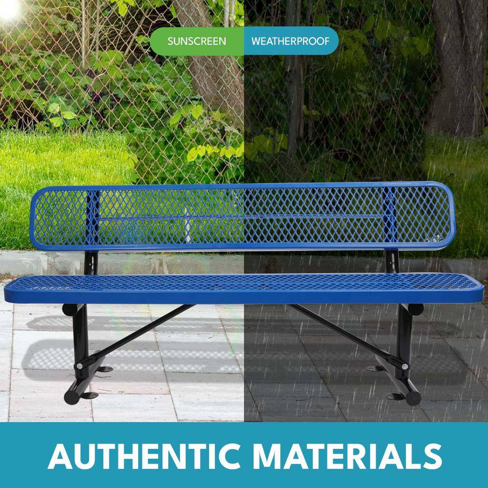 6 ft Blue Steel Outdoor Bench with Mesh Backrest