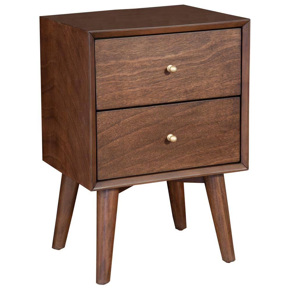 Flynn Transitional Walnut Mahogany 2-Drawer Nightstand