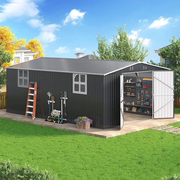 12 ft. W x 16 ft. D Metal Outdoor Storage Garden Tool Steel Shed with Lockable Doors and Windows