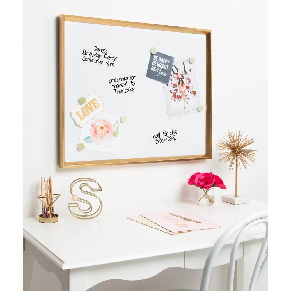Gold Framed Magnetic Dry Erase Board 31" x 26"