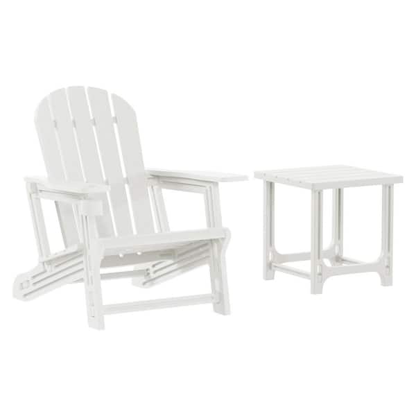 Coastline Outdoor Patio All Weather HDPE Poly Plastic 2-Piece Adirondack Chair w/ Side Table Set, White