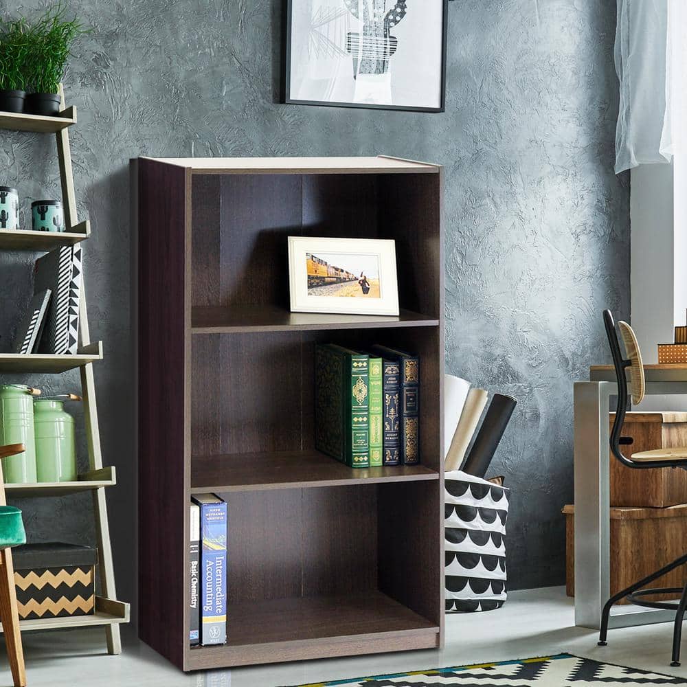 Kids' Adjustable 3-Tier Laminated Dark Brown Storage Shelf