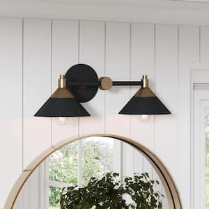 Frank Black Wall Mount 19 in. 2-Lights Bathroom Vanity Light Fixture with Farmhouse Vintage Sconce and Metal Shades