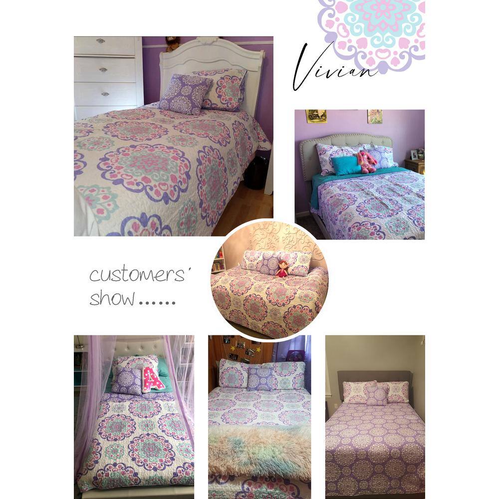 Vivian Purple Reversible Cotton Full Quilt Set