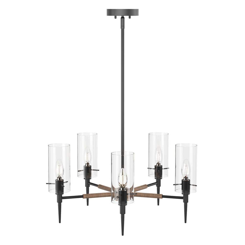 Modern 22.67 in. 5-Light Black Kitchen Island Chandelier Farmhouse Hanging 