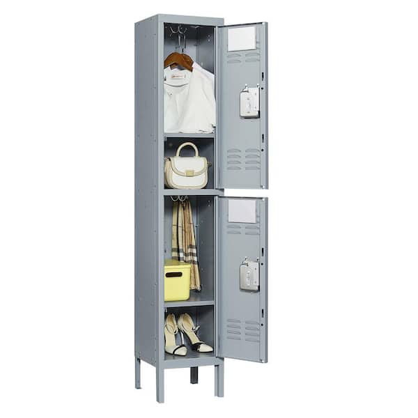 Kaikeeqli 12 in.  W x 66 in.  H x 12 in.  D 2-Shelf Steel Freestanding Cabinet and Steel Storage Lockers with 2 Door in Grey
