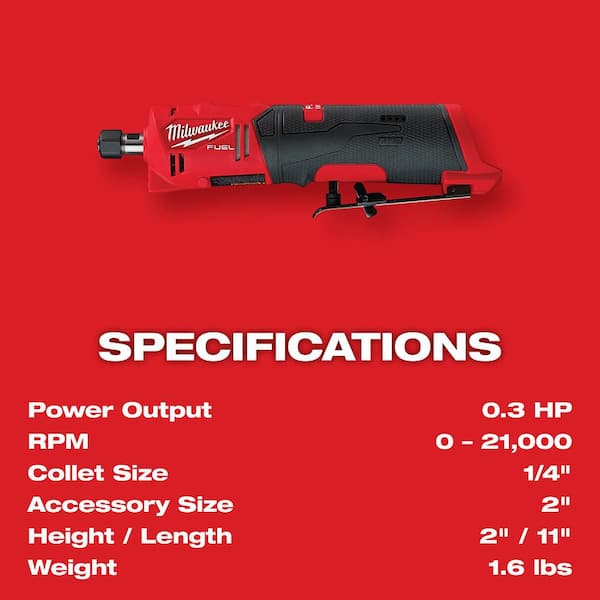 Milwaukee - M12 FUEL 12V Lithium-Ion Brushless Cordless 1/4 in. Straight Die Grinder Kit with Two 2.0 Ah Batteries