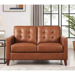 Aiden 55.5 in. Cinnamon Brown Top Grain Leather 2-Seater Loveseat with Memory Foam