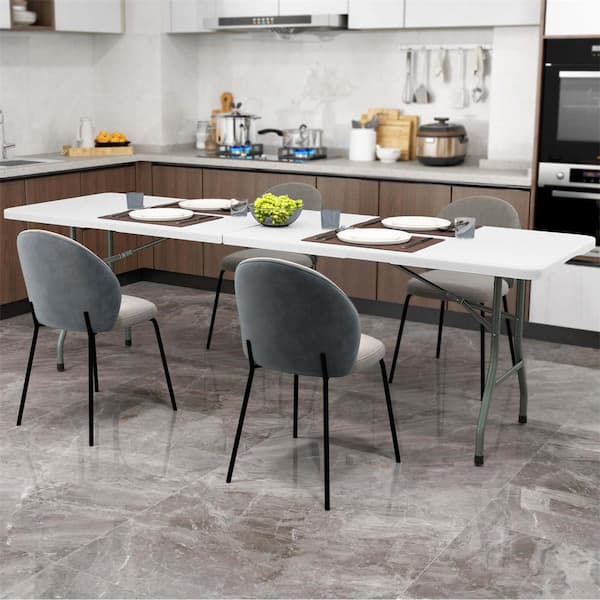 Costway 96 in. White Rectangle Metal Portable Folding Table with