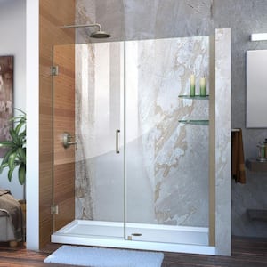 Unidoor 56 to 57 in. x 72 in. Frameless Hinged Shower Door in Brushed Nickel