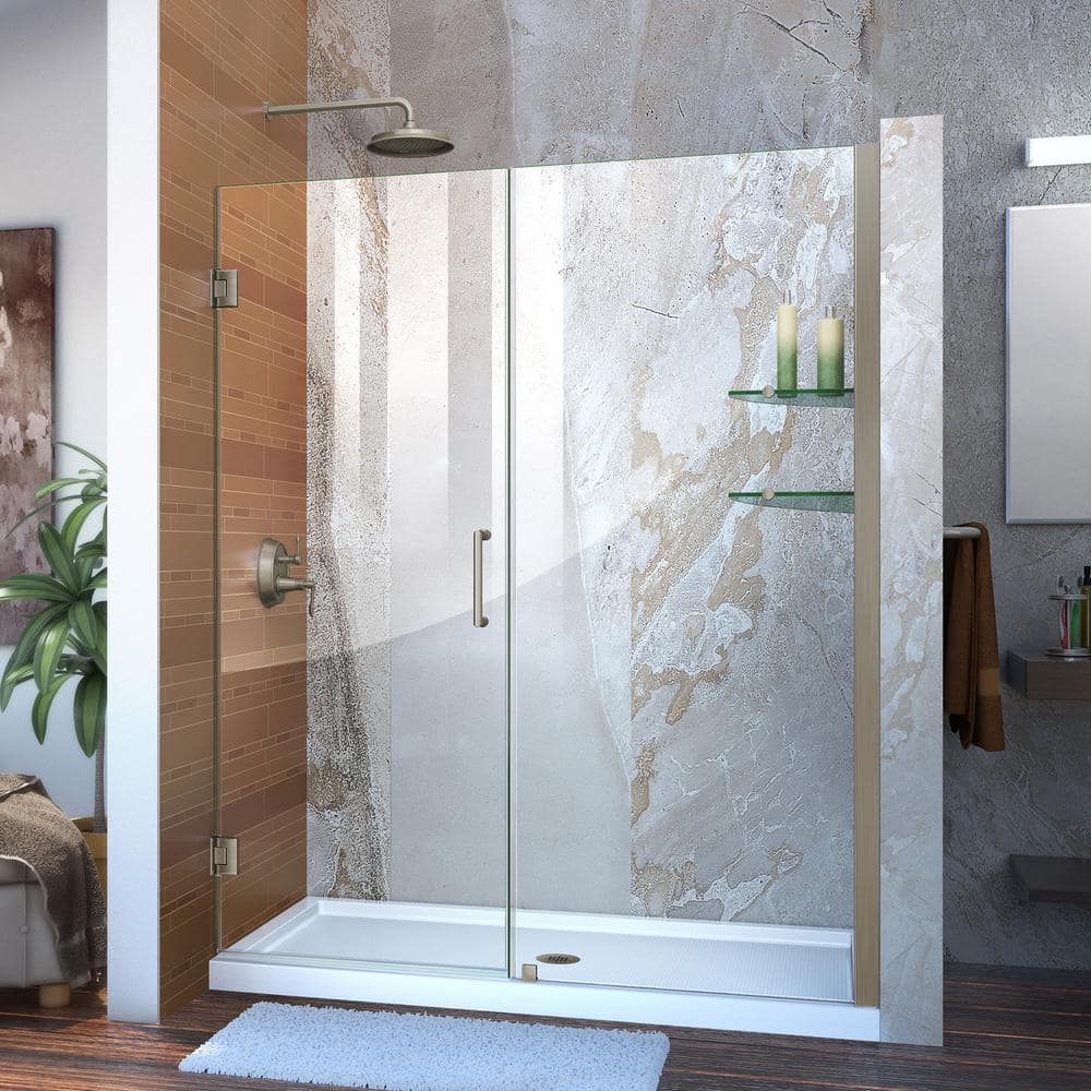 Unidoor 61" Clear Glass Frameless Hinged Shower Door