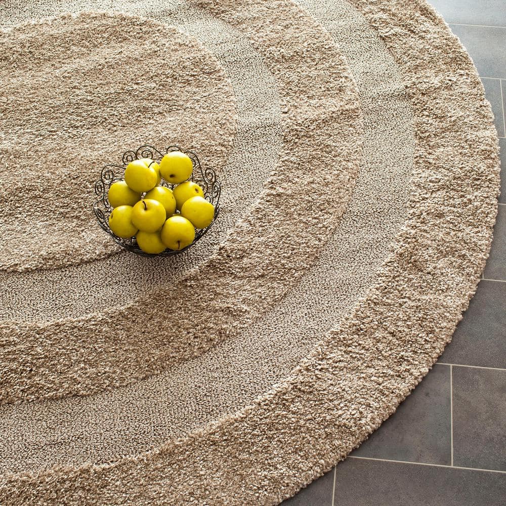 Beige Braided Handwoven Round Synthetic Area Rug
