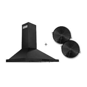 36 in. 400 CFM Convertible Vent Wall Mount Range Hood in Black Stainless Steel with 2 Charcoal Filters