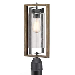 Palermo Grove 8 in. 1-Light Gilded Iron Farmhouse Outdoor Post Light with Rustic Walnut Wood Accents