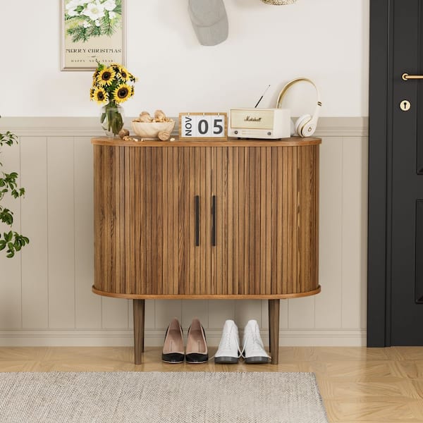 Brown MDF 31.5 in. W Buffet Sideboard with Sliding Tambour Doors
