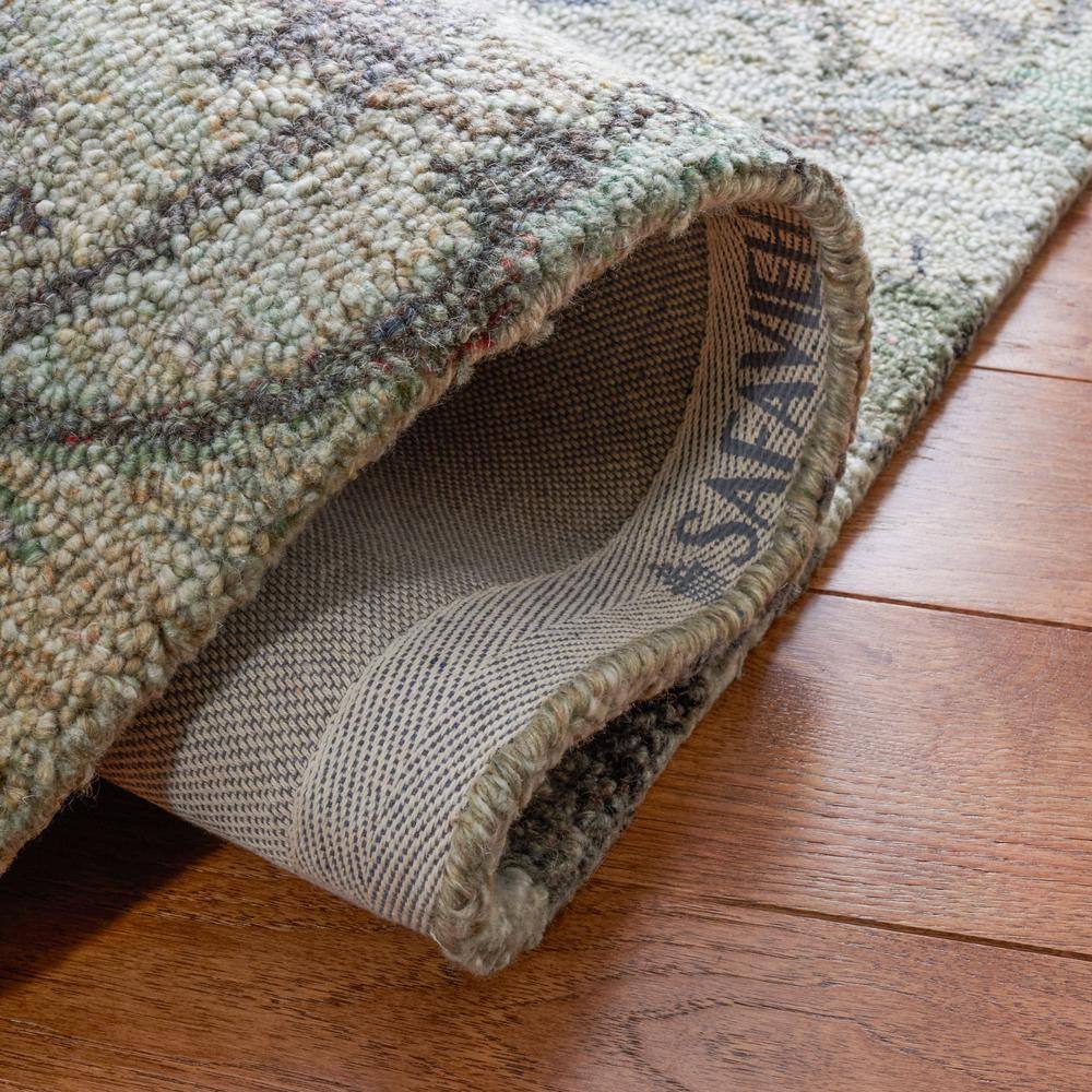 Handmade Sage and Beige Round Wool Area Rug with Cotton Backing