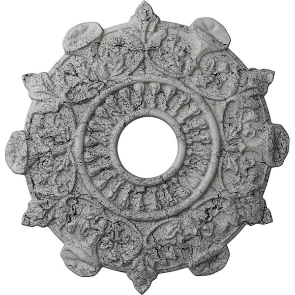 Ekena Millwork 1 in. x 17-1/2 in. x 17-1/2 in. Polyurethane Preston Ceiling Medallion, Ultra Pure White Crackle