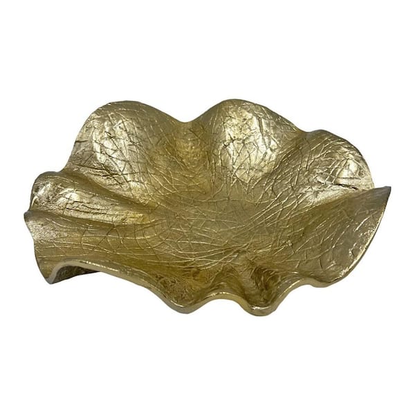 castellousa Gold 4 in. x 14.5 in. Handmade Aluminum Metal Flower Decorative Bowl