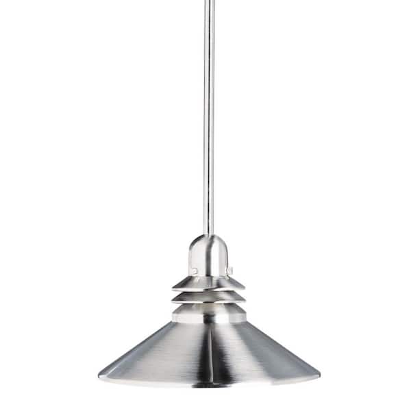 Grenoble 1-Light Brushed Nickel Contemporary Shaded Kitchen Mini Pendant Hanging Light with Metal Shade