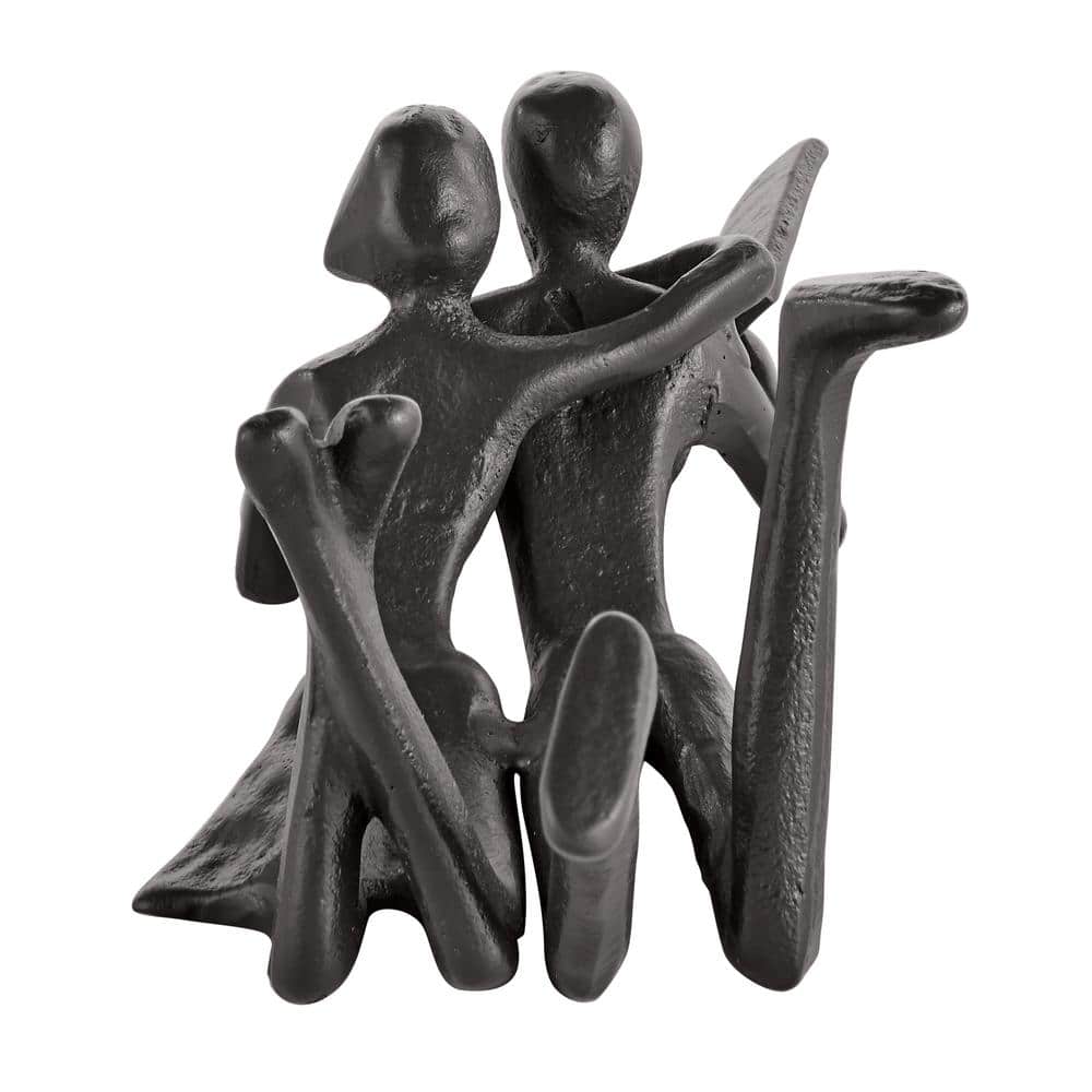 Brown Cast Iron Abstract Couple Reading Book Sculpture