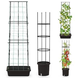 Black Garden Planters with Trellis Adjustable Height and Self-watering System (2-Pack)