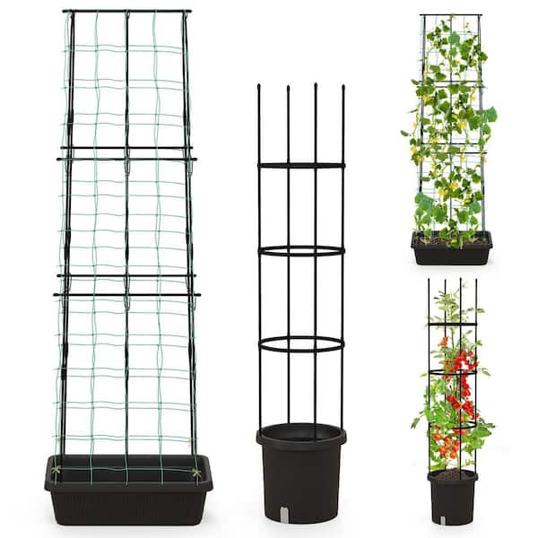 Metal Garden Planters with Trellis Adjustable Height and Self-Watering System (2-Pack)