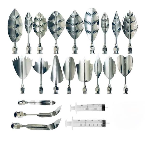 Stainless Steel Plastic 3D Flower Cake Decorating Tool Kit with Assorted Needle Tips for Gelatin Jelly Art 20 Piece