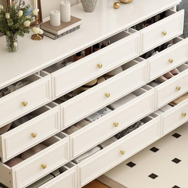 FUFU&GAGA White Wooden 63 in. W 12-Drawer Chest of Drawers Modern