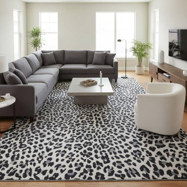 Ottomanson Non-Slip Rubberback Leopard/Animal Print Design Indoor