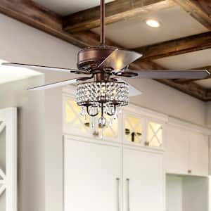 Becky 52 in. Oil Rubbed Bronze 3-Light Crystal LED Chandelier Ceiling Fan with Light and Remote