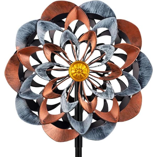 63 in. H Metal Garden Solar Wind Spinner, Sun Outdoor Wind Sculpture Yard Art Decor for Patio