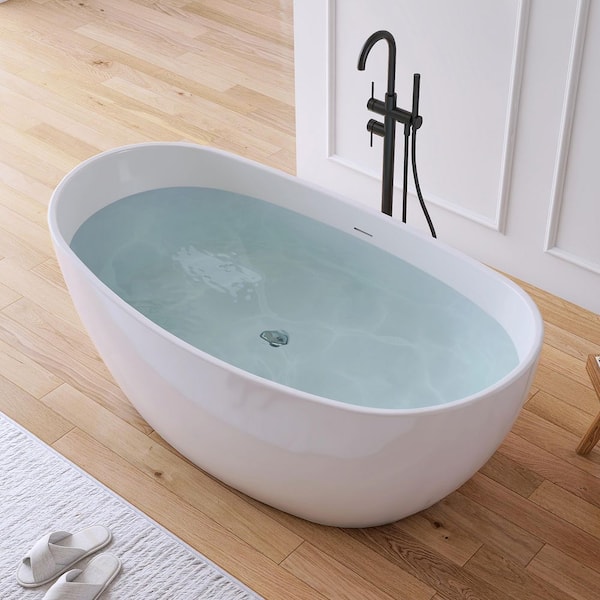 60 in. x 32 in. Acrylic Flatbottom Freestanding Soaking Bathtub in White