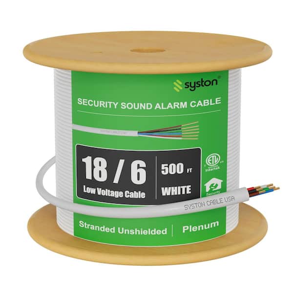 500 ft. 18 / 6 White CMP Plenum Rated Stranded Copper Alarm Wire-Fire Security Burglar UV Resistant UL Indoor / Outdoor