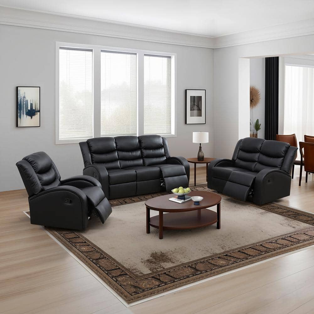 33 in. W Black Faux Leather Manual Recliner