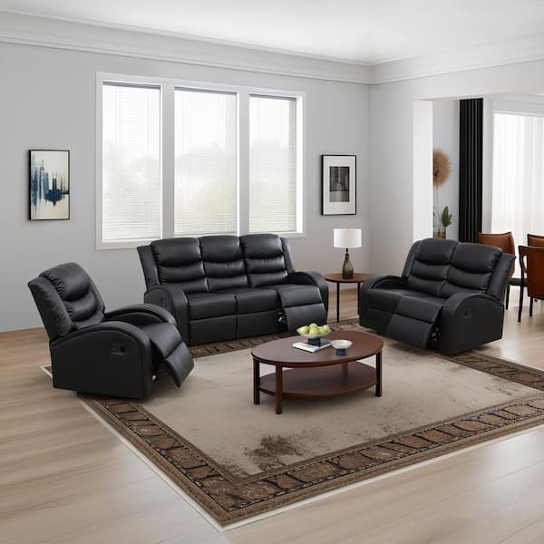 AndMakers 33 in. W Black Faux Leather Manual Recliner