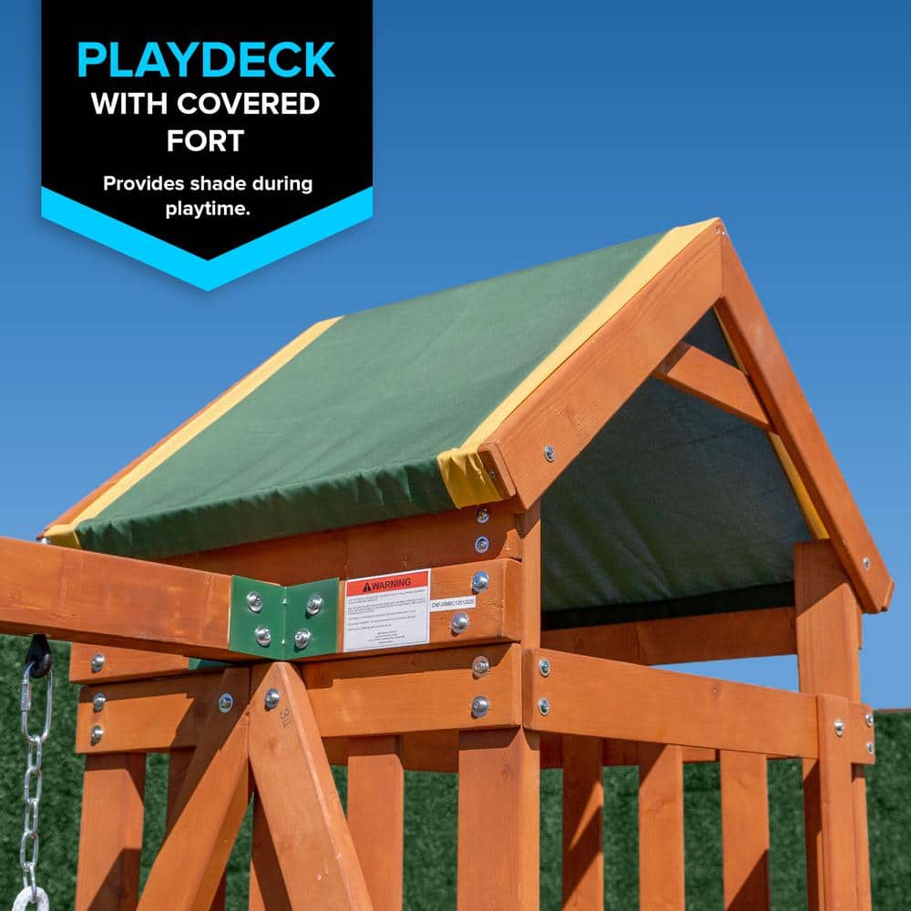 Scottsdale Brown Wood Outdoor Swing Set with Slide and Fort