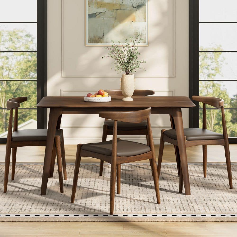 Kilim 5-Piece Rectangle Brown Solid Wood Top Dining Table Set Seats-4