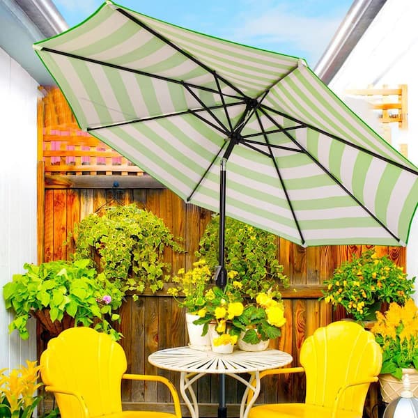 aluminum pole for patio umbrella 9 ft. Aluminum Pole Market Push Button Tilt Patio Umbrella in Grass Green  and White Stripes Z0BLC992L4