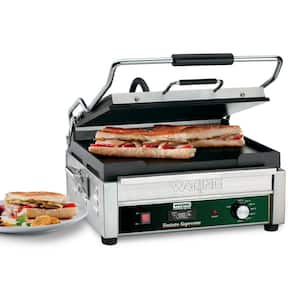 Full-Sized 14 in. x 14 in. Flat Panini Grill with Timer Silver 120-Volt 14 in. x 14 in. Cooking Surface