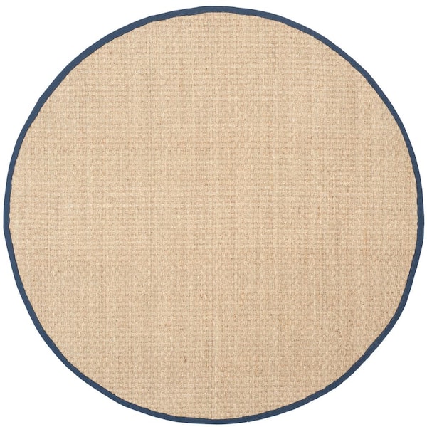 Natural Fiber Beige/Blue Doormat 3 ft. x 3 ft. Border Woven Round Area Rug