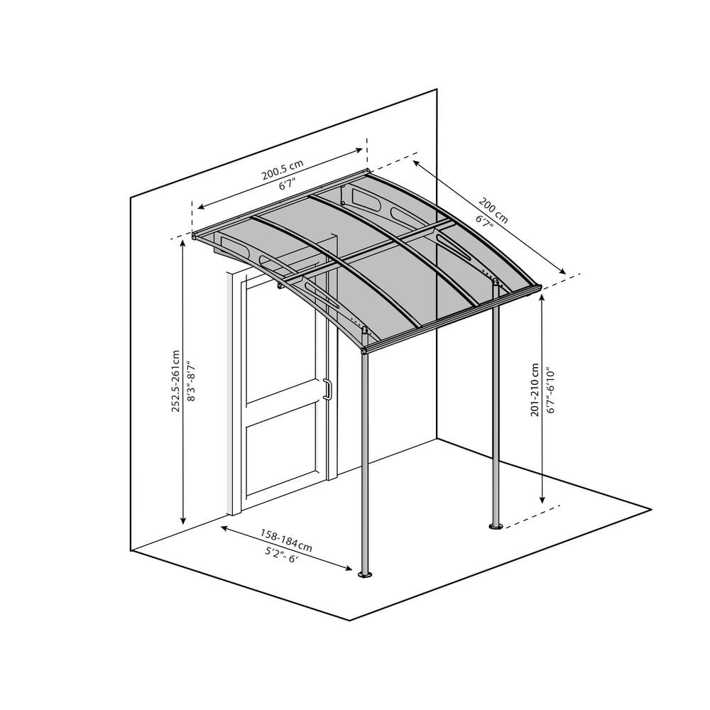 Vega 7' x 7' Gray Acrylic and Steel Door Awning