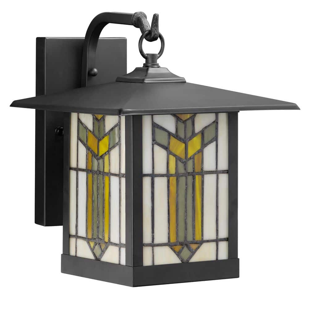 Craftsman Style 1-Light Oil Rubbed Bronze Outdoor Stained Glass Wall Lantern Sconce price history on PriceWatchPro